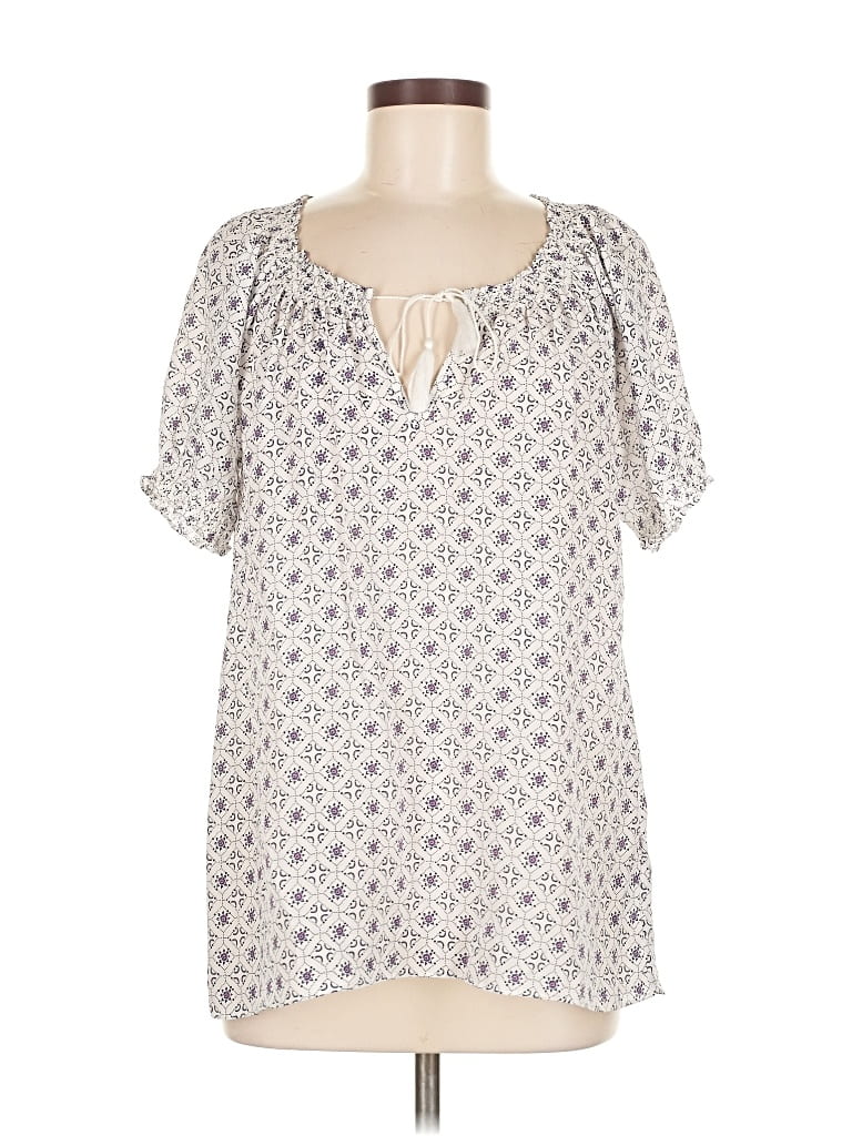 Pre-owned Joie Short Sleeve Silk Top Ivory Keyhole Neckline Tops In White