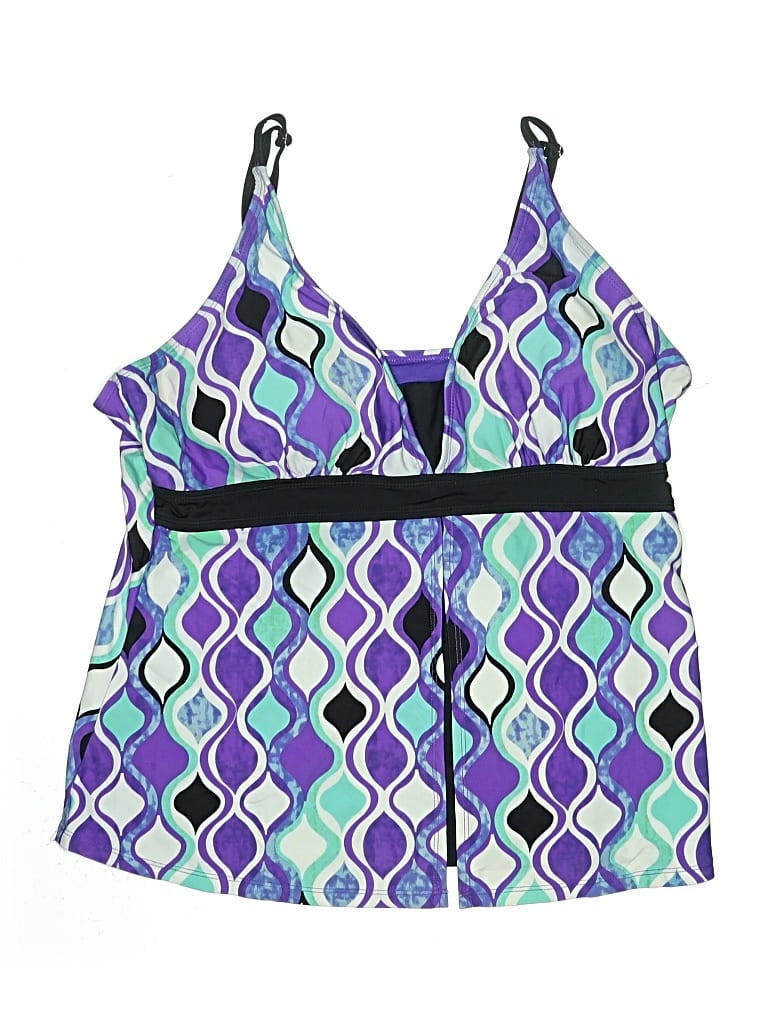 Pre-owned Free Country Swimsuit Top Purple Print Pattern Swimwear