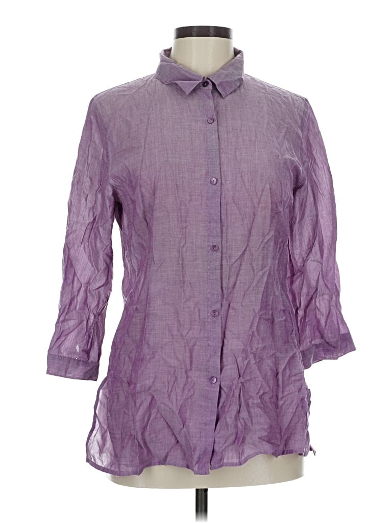 Pre-owned Eileen Fisher 3/4 Sleeve Button Down Shirt In Purple
