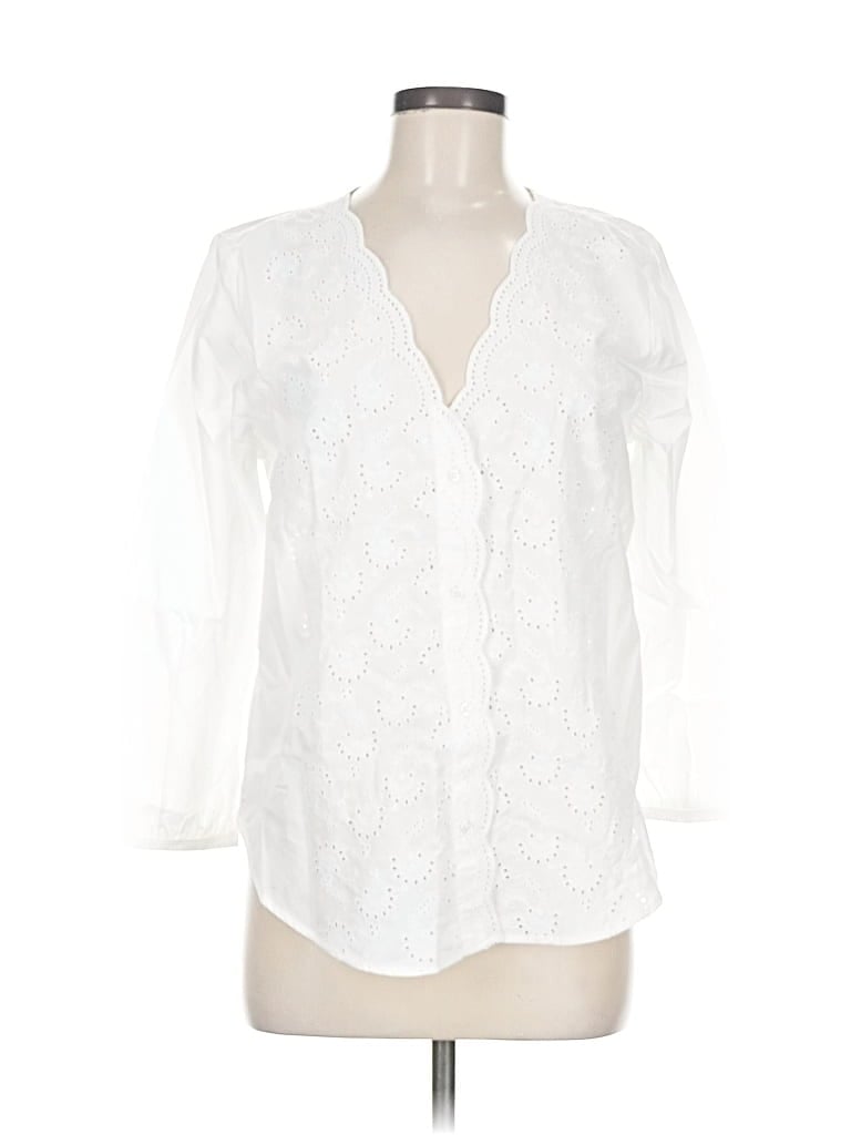 Pre-owned Ann Taylor Factory Long Sleeve Blouse In White