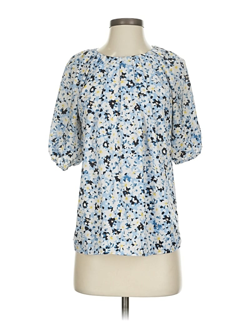 Pre-owned Ann Taylor Short Sleeve Blouse In Blue