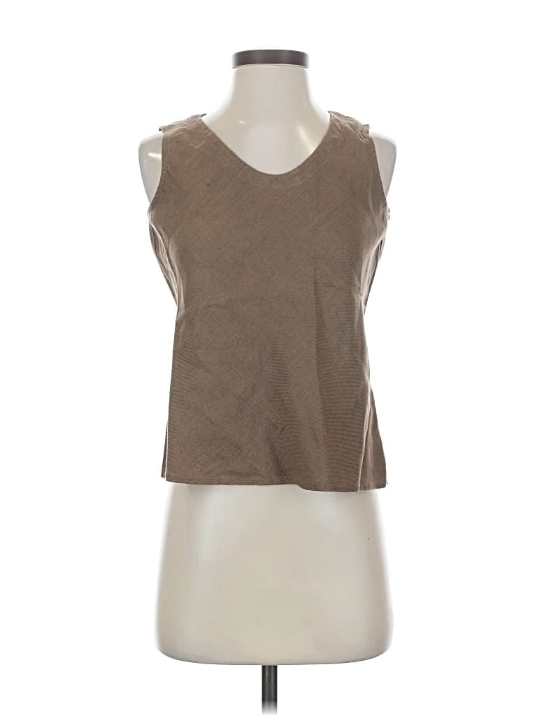 Pre-owned Eileen Fisher Sleeveless Top Tan Scoop Neck Tops In Brown