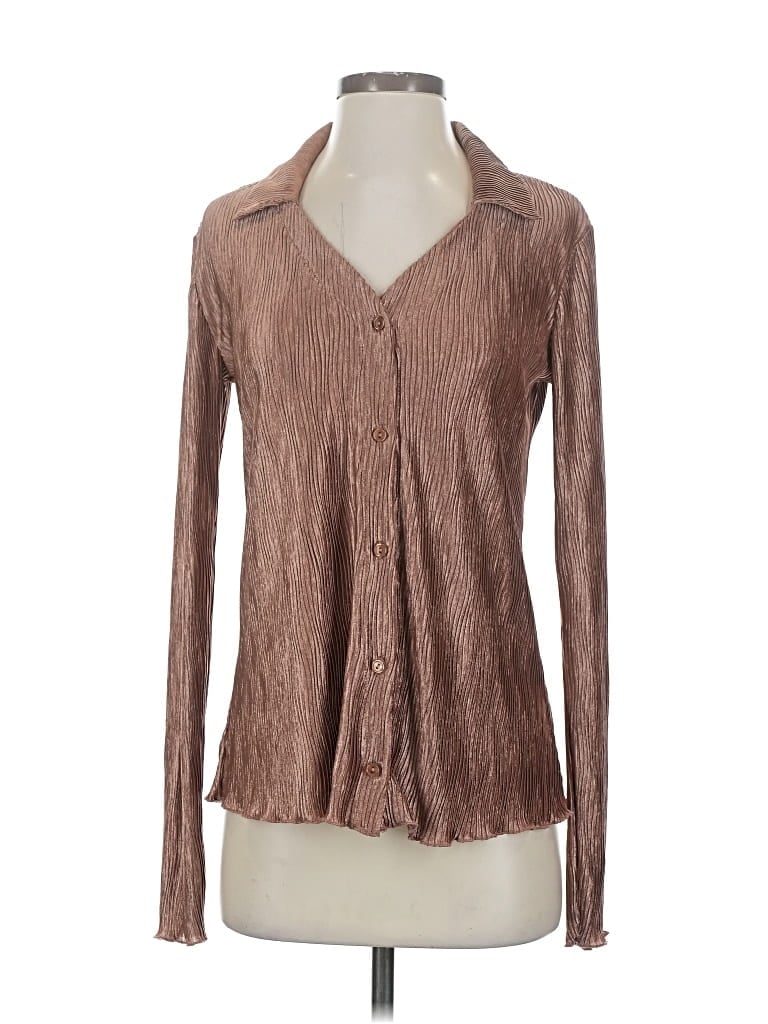 Pre-owned Truself Long Sleeve Blouse In Brown