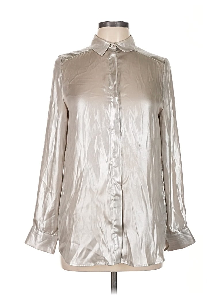 Pre-owned H&m Long Sleeve Blouse In Silver