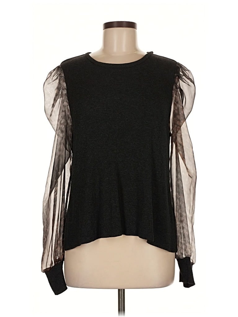 Pre-owned Lola And Sophie Long Sleeve Top Black Crew Neck Tops