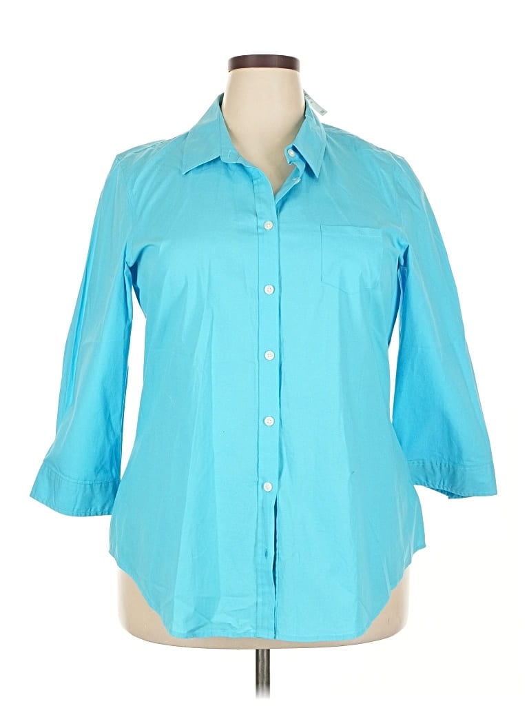 Old Navy 3/4 Sleeve Button Down Shirt In Blue