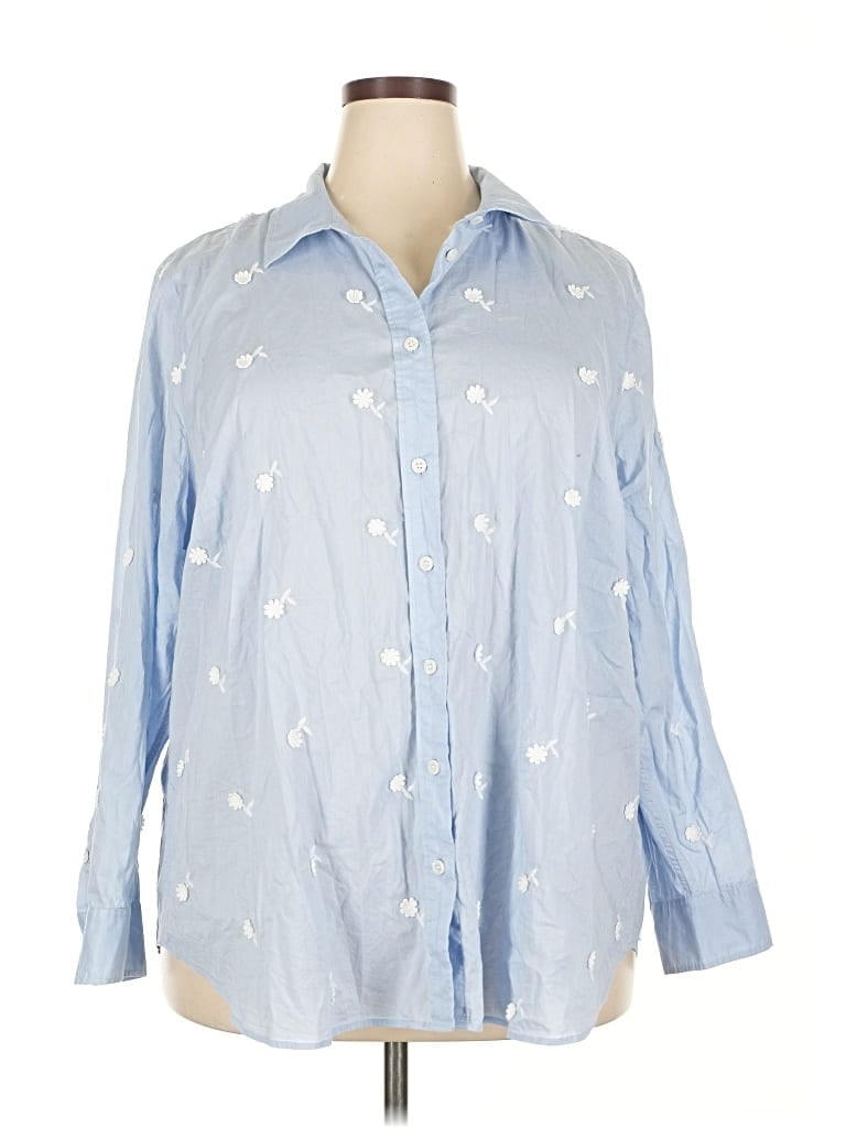 Pre-owned Talbots 3/4 Sleeve Button Down Shirt In Blue