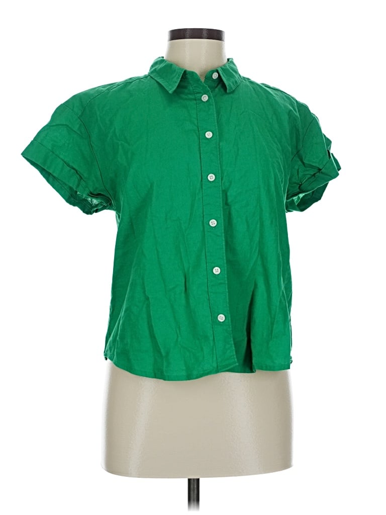 Pre-owned J.crew Factory Store Short Sleeve Button Down Shirt In Green