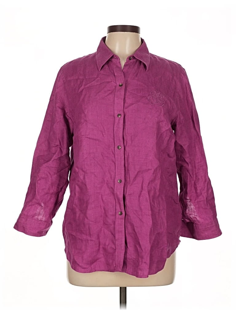 Pre-owned Polo Ralph Lauren 3/4 Sleeve Button Down Shirt In Purple