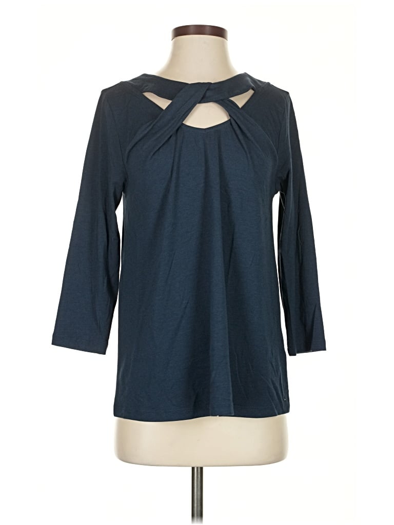 Pre-owned Soft Surroundings 3/4 Sleeve Top Blue Keyhole Neckline Tops