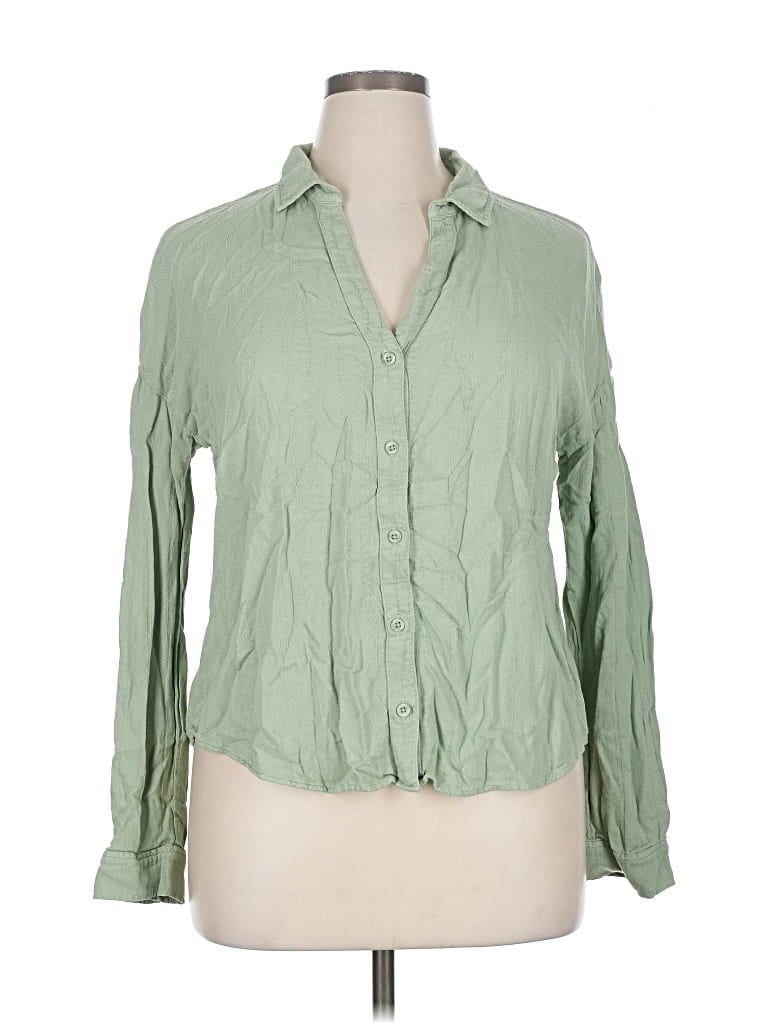 Pre-owned Cloth & Stone Long Sleeve Blouse In Green