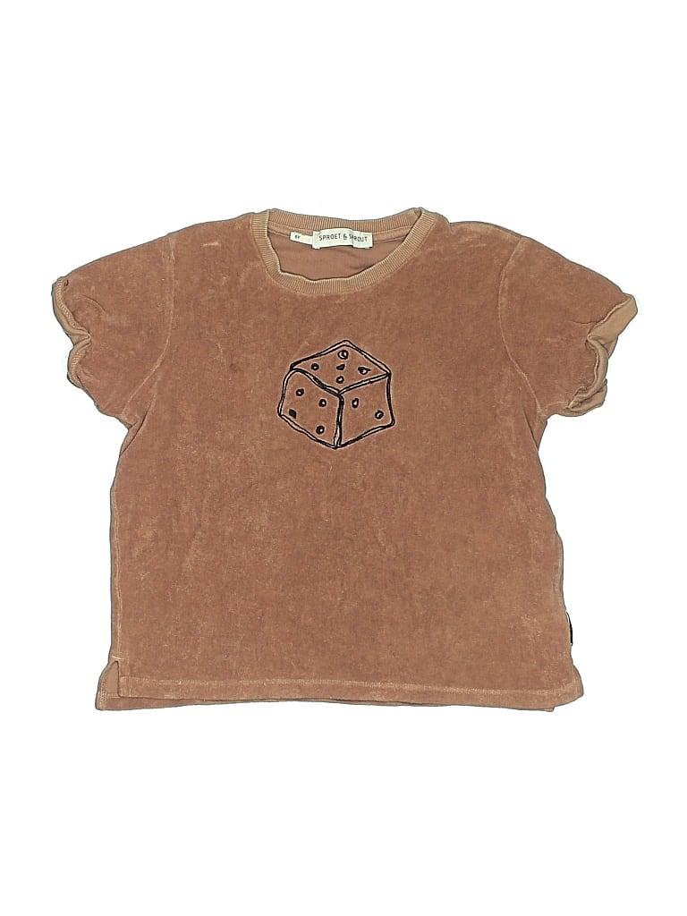 Pre-owned Sproet And Sprout Kids' Short Sleeve Top Brown Crew Neck Tops