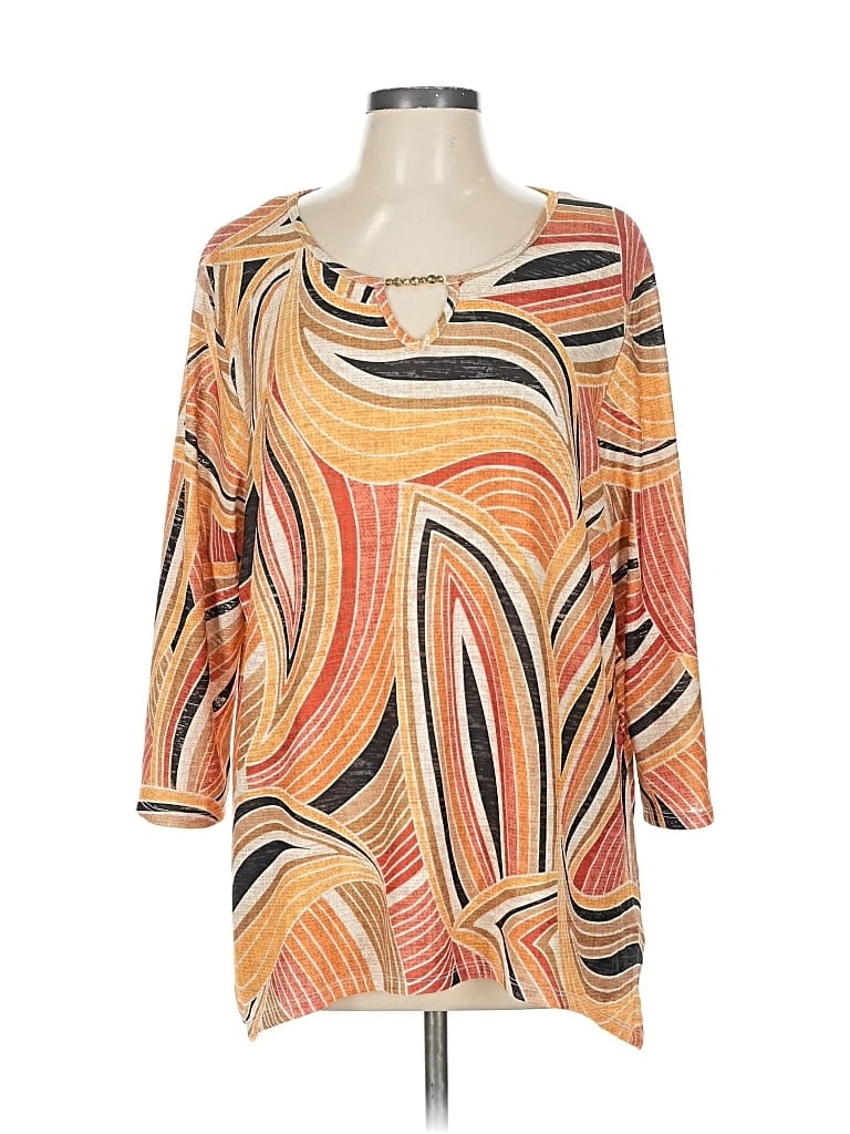 Pre-owned Alfred Dunner 3/4 Sleeve Top Orange Scoop Neck Tops