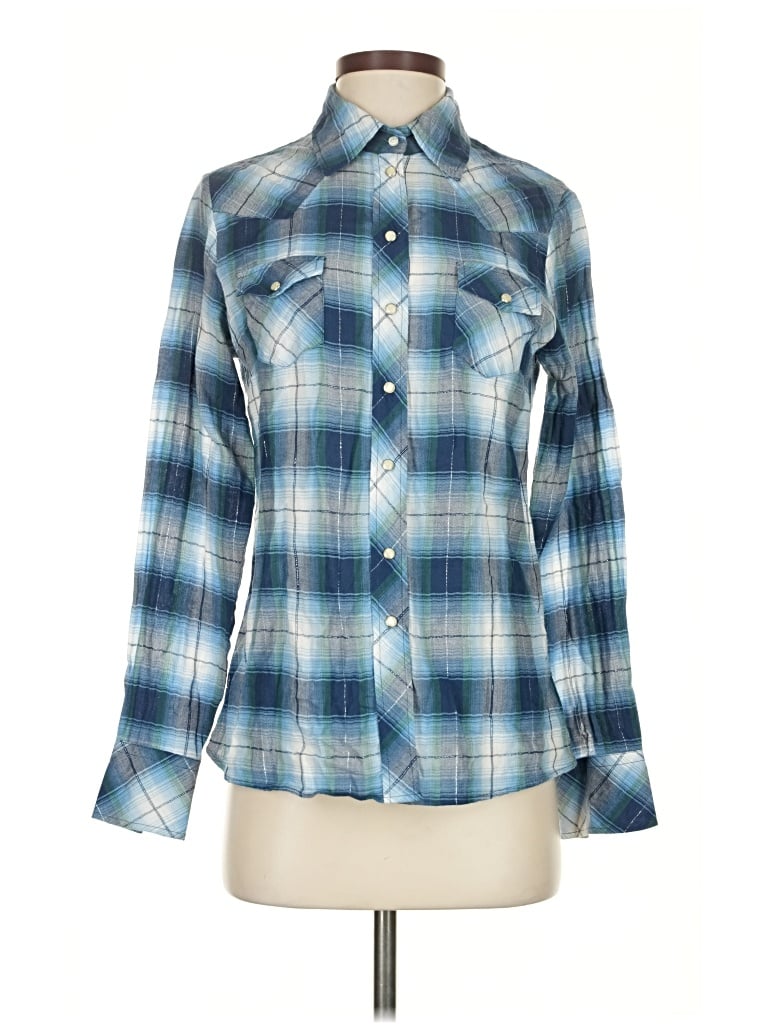 Pre-owned Maje Long Sleeve Button Down Shirt In Blue