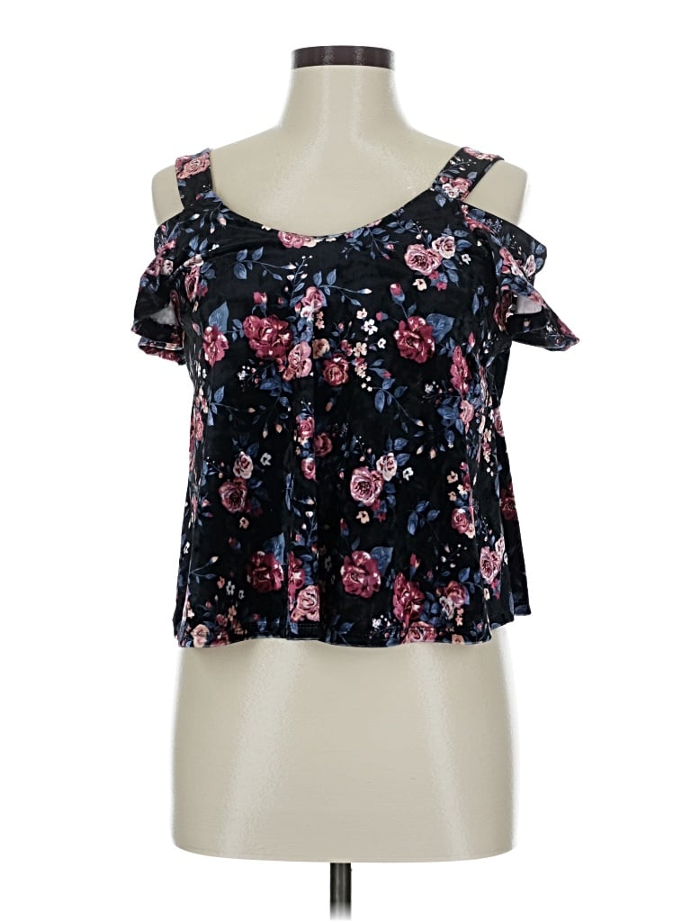 Pre-owned Self Esteem Short Sleeve Top Black Cold Shoulder Neckline Tops