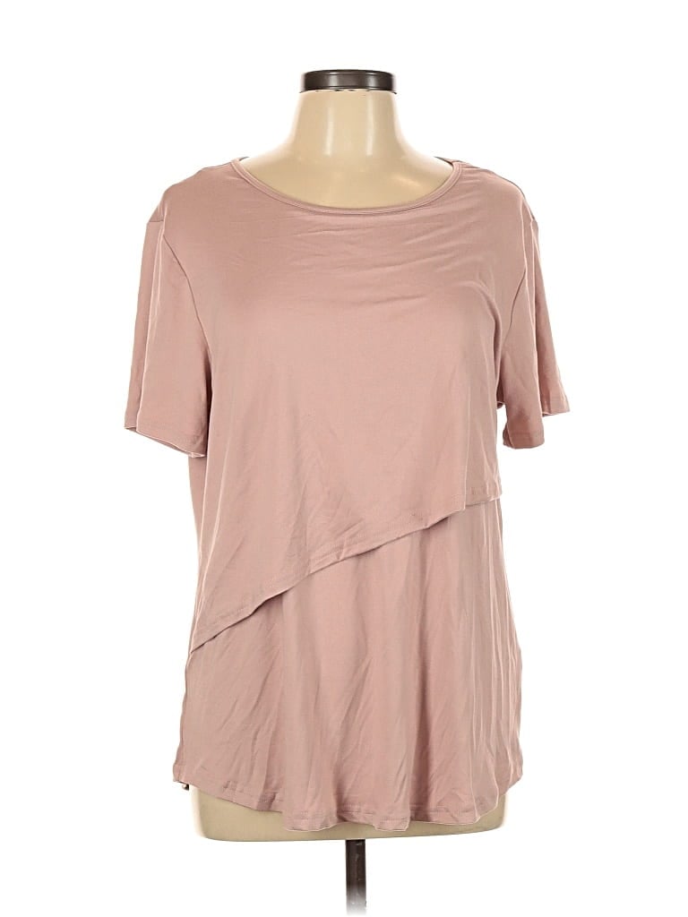 Pre-owned Ekouaer Short Sleeve Top Tan One Shoulder Neckline Tops In Brown