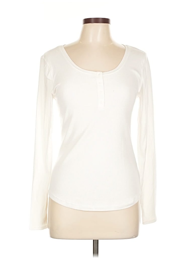 Pre-owned Gap Body Long Sleeve Henley Shirt In White