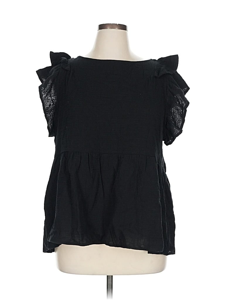 Pre-owned Chic Soul (chicsoul.com) Short Sleeve Top Black Ruffles Neckline Tops