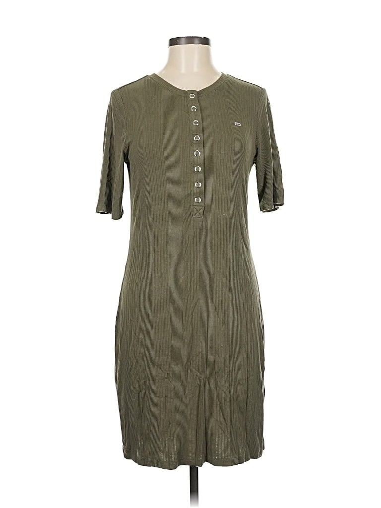 Pre-owned Tommy Jeans Short Sleeve Henley Shirt In Green