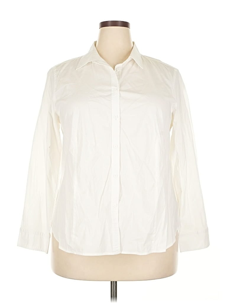 Pre-owned Talbots 3/4 Sleeve Button Down Shirt In White