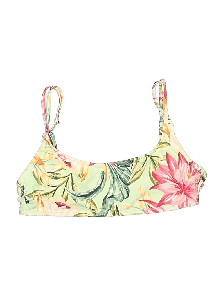 Pre-owned Hurley Swimsuit Top Yellow Tropical Pattern Swimwear