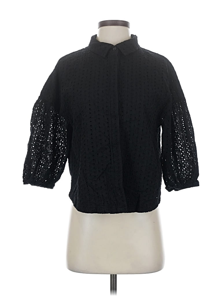 Pre-owned Evereve 3/4 Sleeve Button Down Shirt In Black