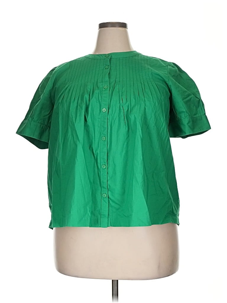 Pre-owned Lands' End Short Sleeve Blouse In Green