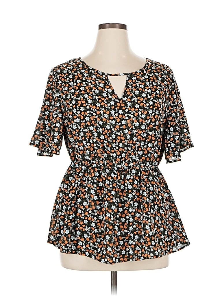 Pre-owned Bloomchic Short Sleeve Blouse In Brown