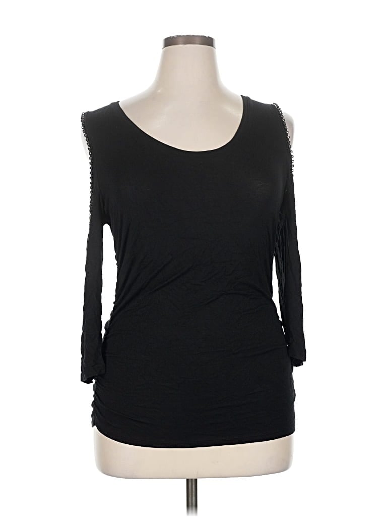 Pre-owned Jennifer Lopez 3/4 Sleeve Top Black Scoop Neck Tops