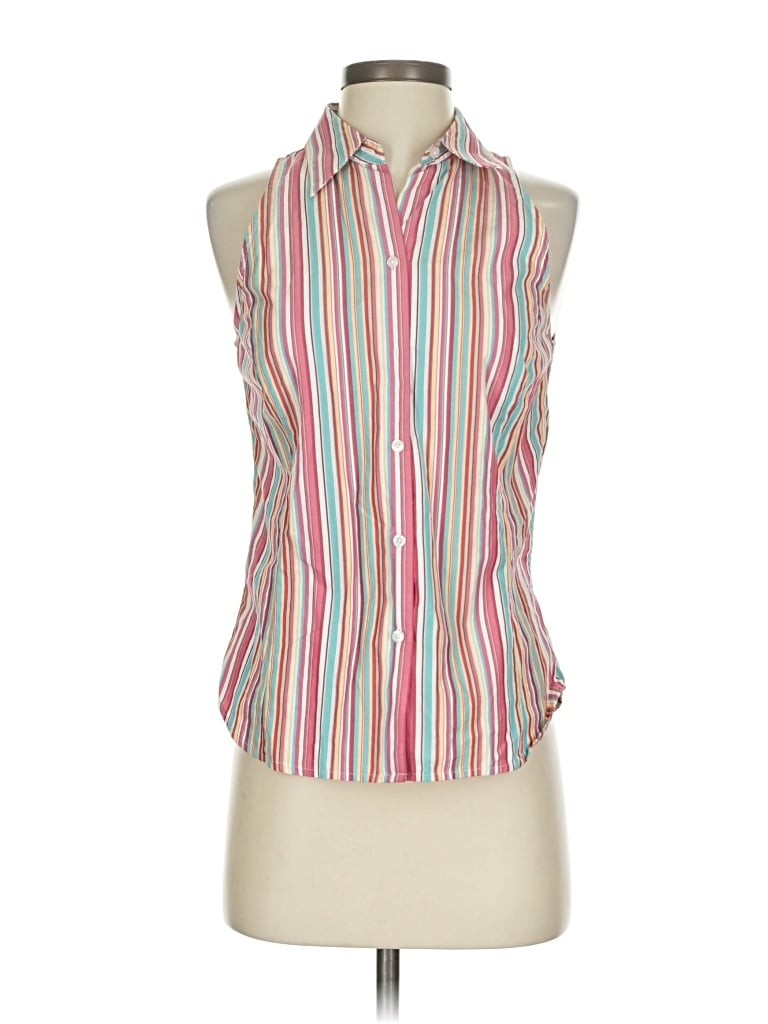 Pre-owned Ann Taylor Sleeveless Button Down Shirt In Pink