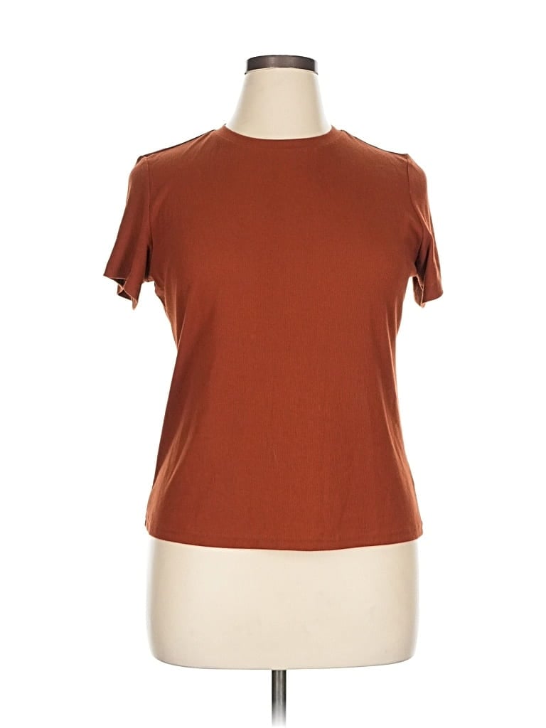 Pre-owned Mikarose Short Sleeve Top Brown Crew Neck Tops
