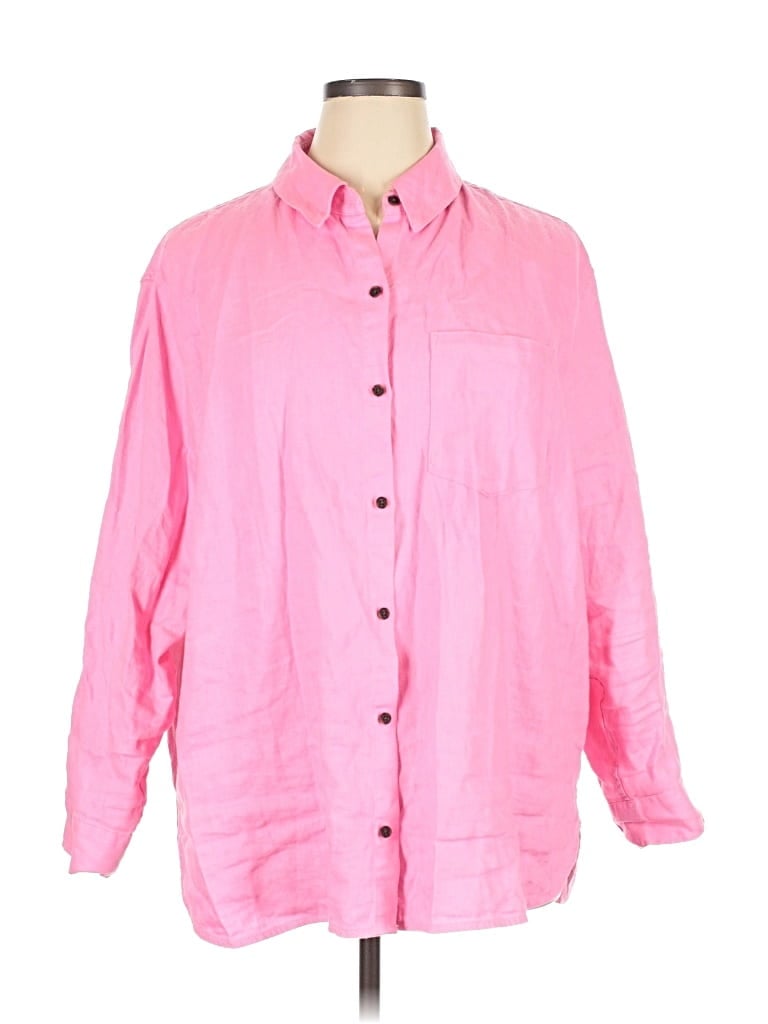 Pre-owned Athleta Long Sleeve Button Down Shirt In Pink