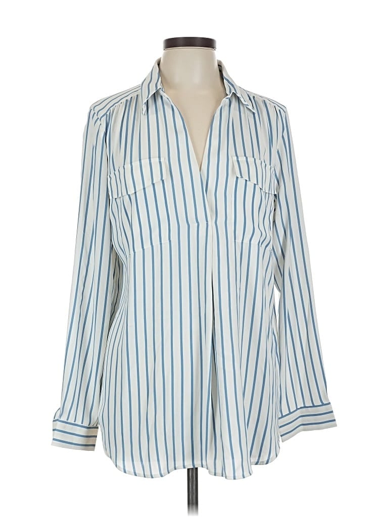 Pre-owned Ann Taylor Long Sleeve Blouse In Blue