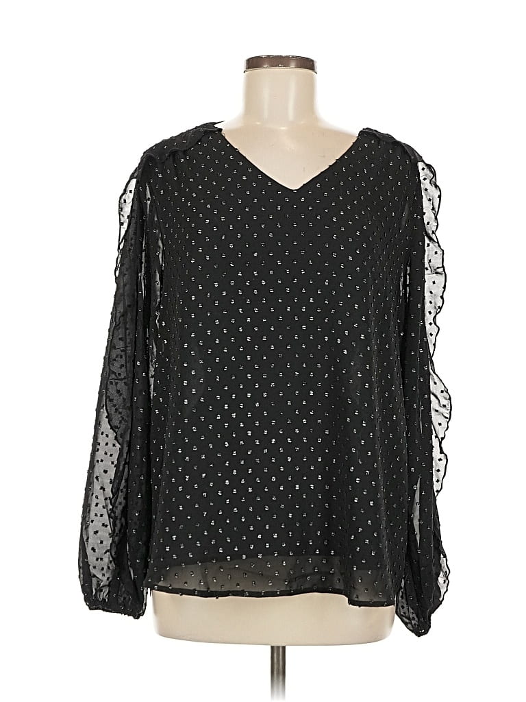 Pre-owned Belle By Kim Gravel Long Sleeve Blouse In Black