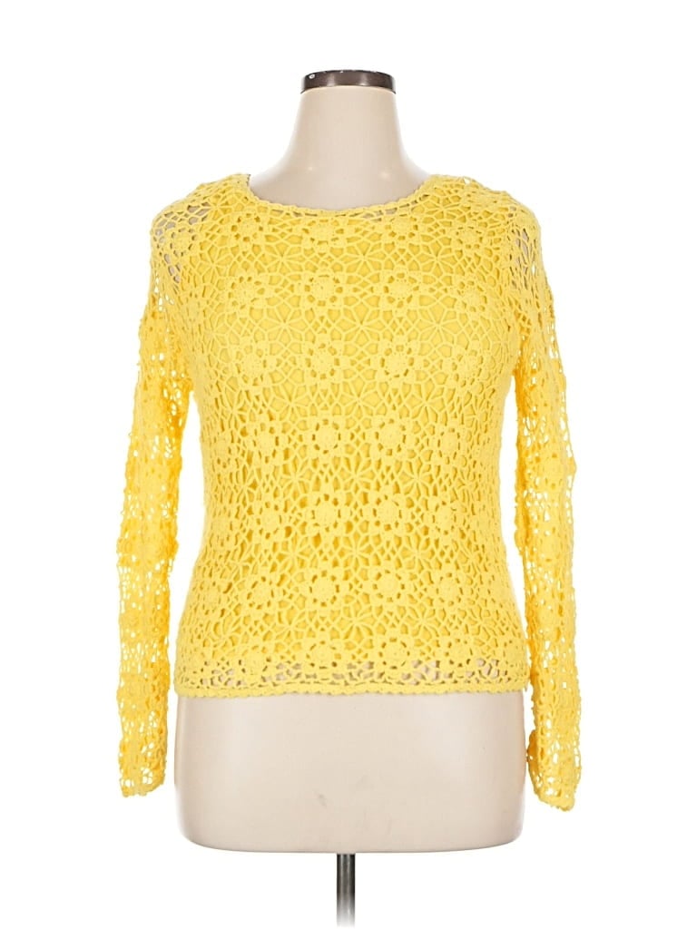 Pre-owned Sag Harbor Long Sleeve Top Yellow Boatneck Tops
