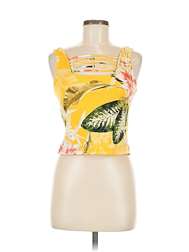 Pre-owned Guess Tank Top Yellow Strapless Neckline Tops