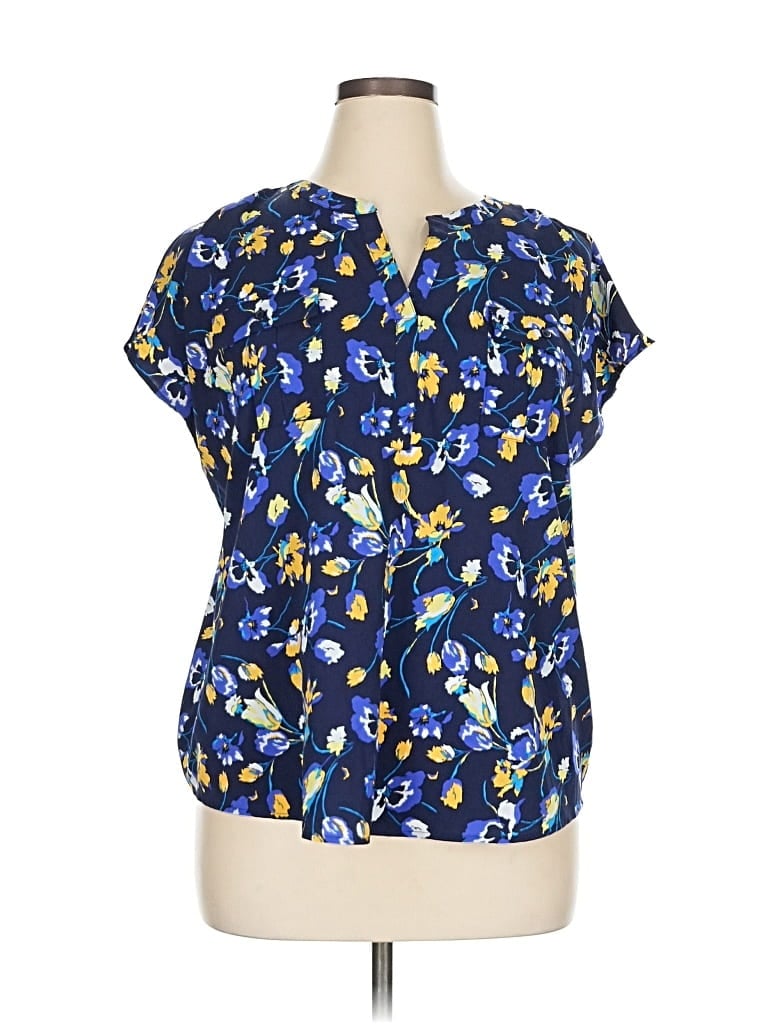 Pre-owned Jaclyn Smith Short Sleeve Blouse In Blue