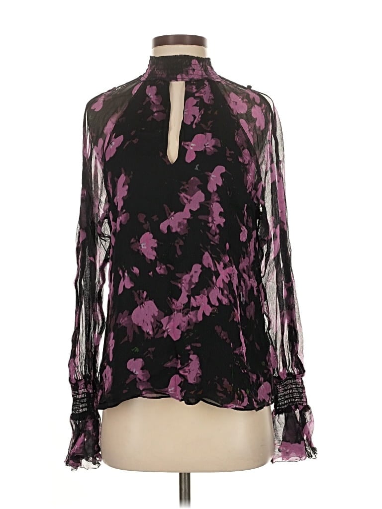 Pre-owned Parker Long Sleeve Silk Top Purple High Neck Tops