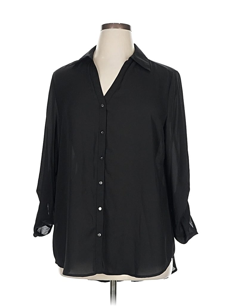 Pre-owned Massini 3/4 Sleeve Button Down Shirt In Black
