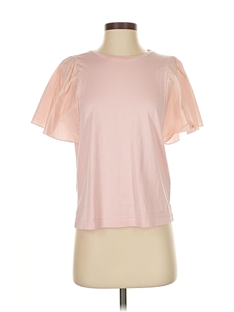Pre-owned White + Warren Short Sleeve Top Pink Mock Neckline Tops