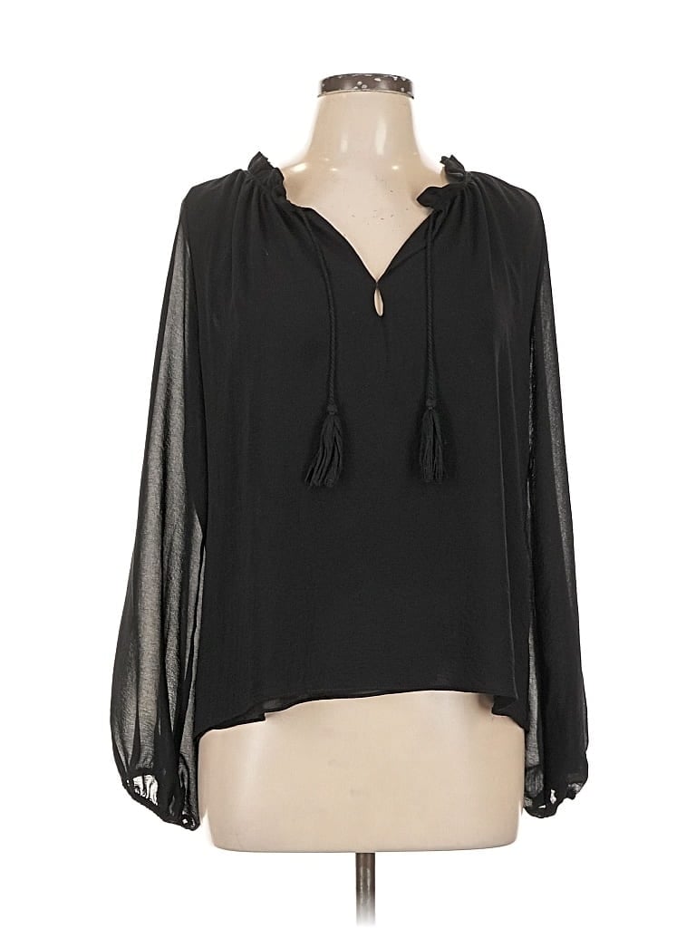 Pre-owned Misa Long Sleeve Blouse In Black