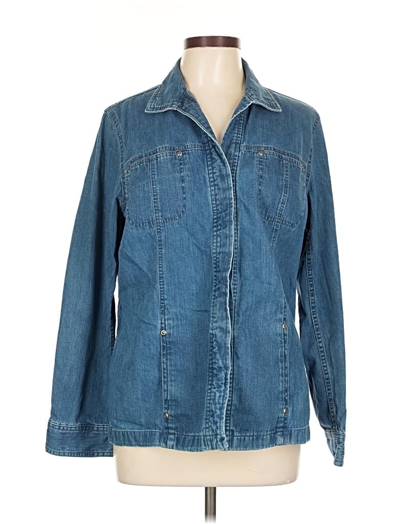 Pre-owned Lizwear By Liz Claiborne Long Sleeve Top Blue Collared Neckline Tops