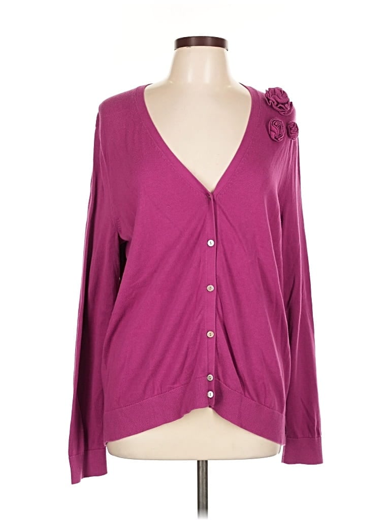 Pre-owned Lands' End Cardigan Sweater In Purple