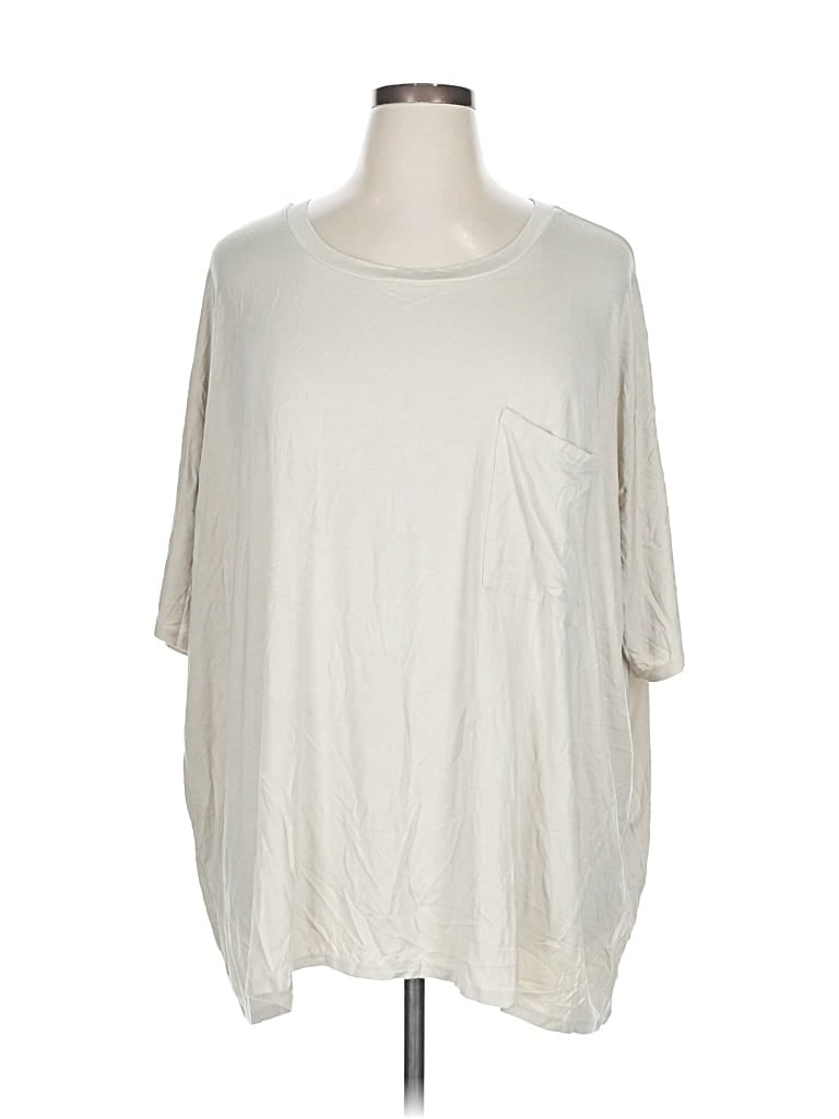 Pre-owned Zenana Short Sleeve Top Ivory Crew Neck Tops In White