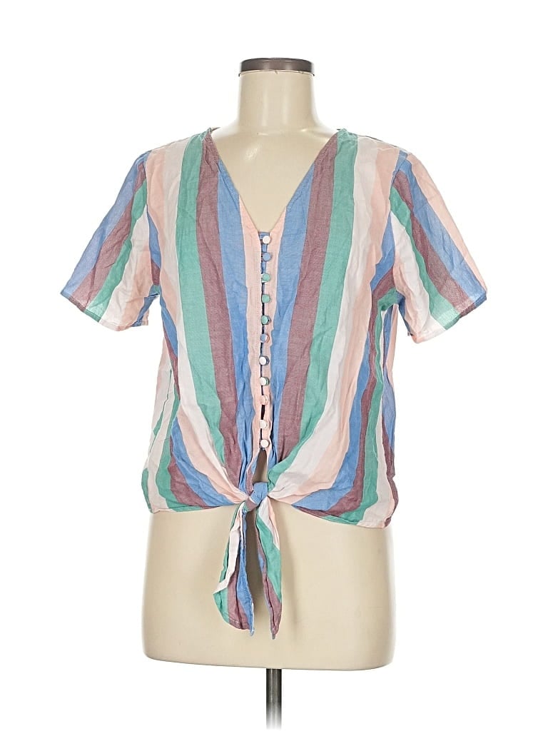 Pre-owned Madewell Short Sleeve Blouse In Blue