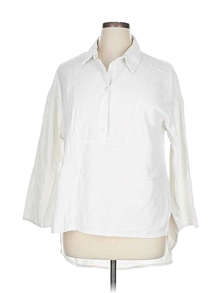 Pre-owned Unbranded 3/4 Sleeve Button Down Shirt In White