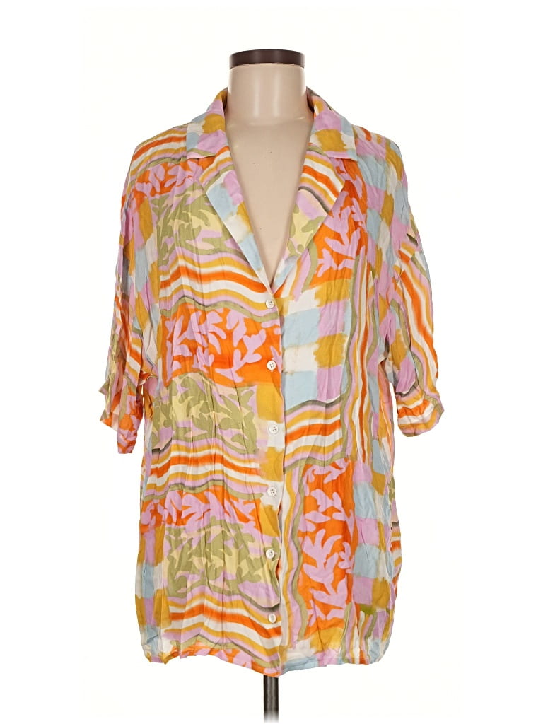 Pre-owned Princess Polly 3/4 Sleeve Button Down Shirt In Orange