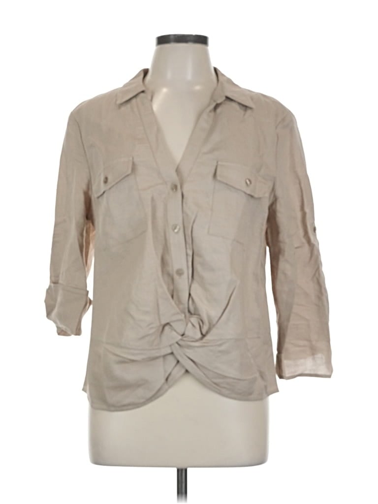 Pre-owned Inc International Concepts 3/4 Sleeve Button Down Shirt In Brown