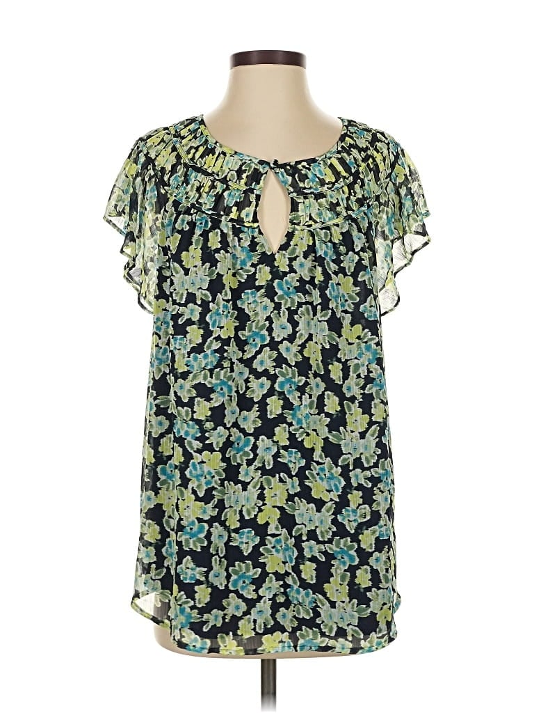 Pre-owned Ann Taylor Loft Short Sleeve Blouse In Blue