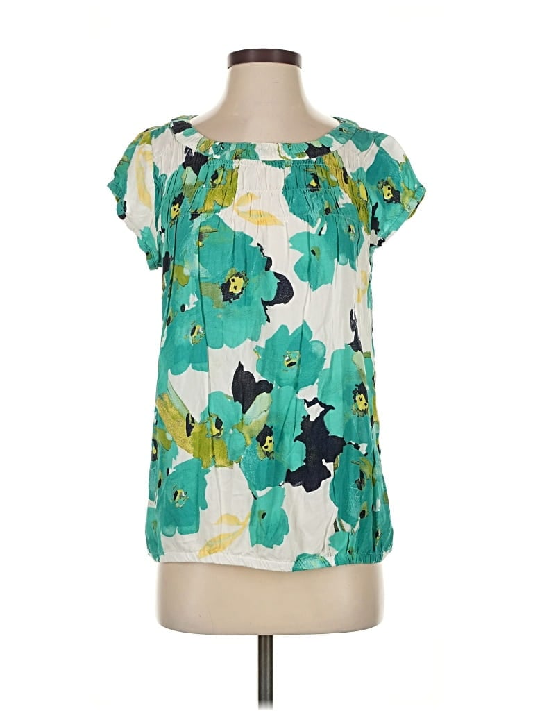 Pre-owned Ann Taylor Loft Outlet Short Sleeve Blouse In Blue